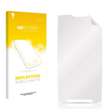 Parte frontal de un envase de producto con el logotipo de la marca upscreen. Al lado está el protector de pantalla correspondi