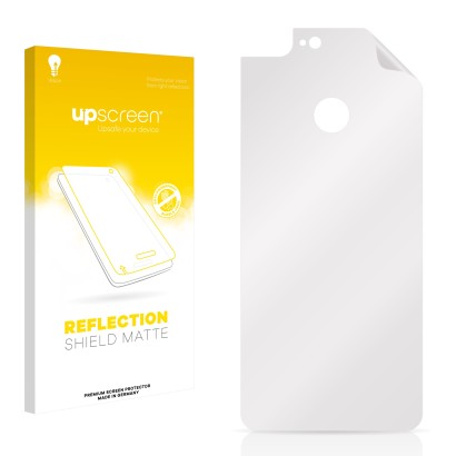 Parte frontale di una confezione del prodotto con il logo del marchio upscreen. Accanto si trova la protezione per lo schermo 