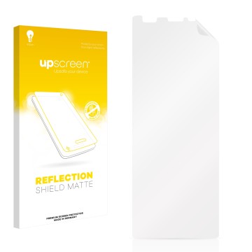 Vorderseite einer Produktverpackung mit dem Markenlogo upscreen. Daneben ist der zugehörige Displayschutz.