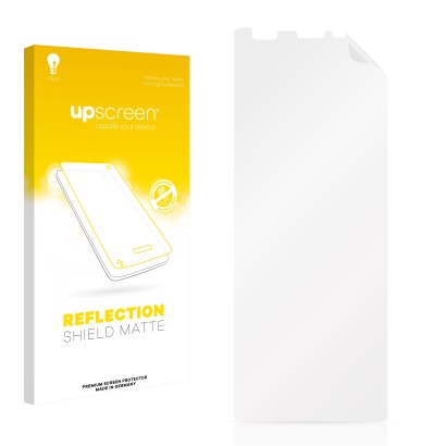 Vorderseite einer Produktverpackung mit dem Markenlogo upscreen. Daneben ist der zugehörige Displayschutz.