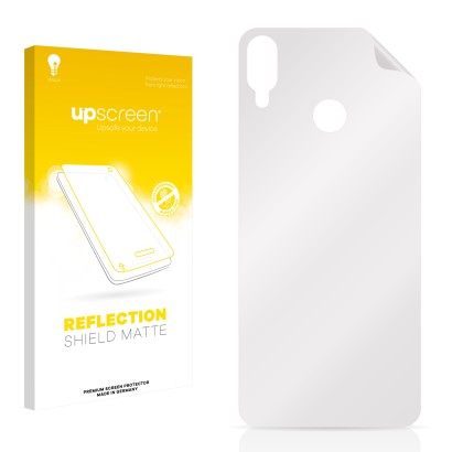 Vorderseite einer Produktverpackung mit dem Markenlogo upscreen. Daneben ist der zugehörige Displayschutz.