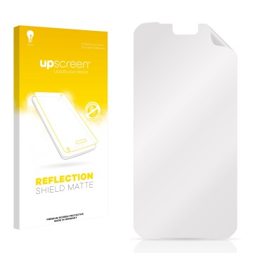 Parte frontal de un envase de producto con el logotipo de la marca upscreen. Al lado está el protector de pantalla correspondi