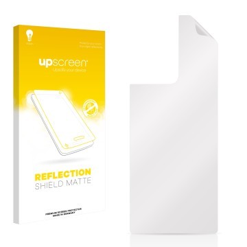 Parte frontale di una confezione del prodotto con il logo del marchio upscreen. Accanto si trova la protezione per lo schermo 