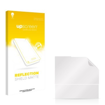 Face avant d’un emballage produit avec le logo de la marque upscreen. À côté se trouve la protection d’écran correspondante.