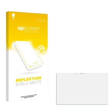 Vorderseite einer Produktverpackung mit dem Markenlogo upscreen. Daneben ist der zugehörige Displayschutz.