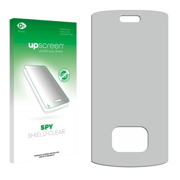 Front side of a product packaging with the brand logo upscreen. Next to it is the corresponding screen protector.