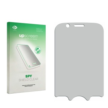 Face avant d’un emballage produit avec le logo de la marque upscreen. À côté se trouve la protection d’écran correspondante.