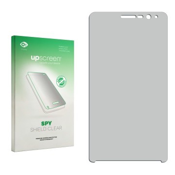 Parte frontal de un envase de producto con el logotipo de la marca upscreen. Al lado está el protector de pantalla correspondi