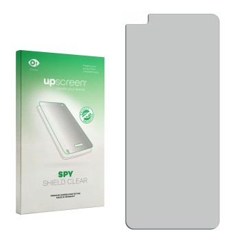 Parte frontal de un envase de producto con el logotipo de la marca upscreen. Al lado está el protector de pantalla correspondi