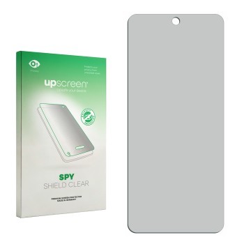 Face avant d’un emballage produit avec le logo de la marque upscreen. À côté se trouve la protection d’écran correspondante.