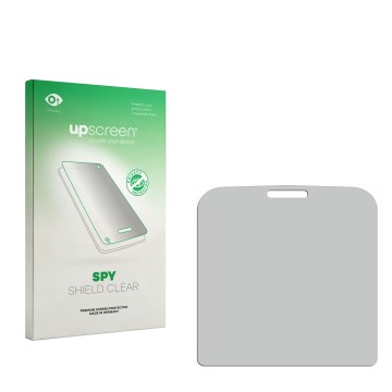 Vorderseite einer Produktverpackung mit dem Markenlogo upscreen. Daneben ist der zugehörige Displayschutz.