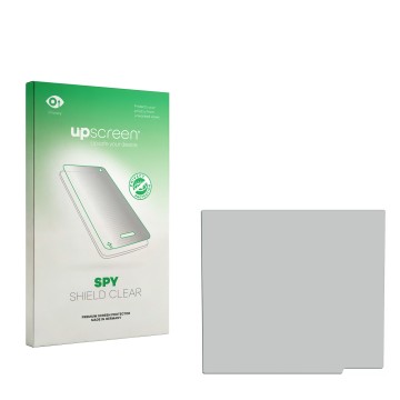 Parte frontal de un envase de producto con el logotipo de la marca upscreen. Al lado está el protector de pantalla correspondi