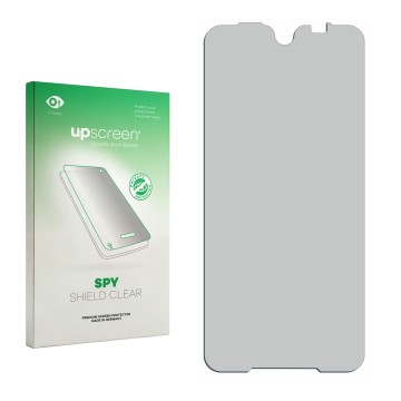 Vorderseite einer Produktverpackung mit dem Markenlogo upscreen. Daneben ist der zugehörige Displayschutz.