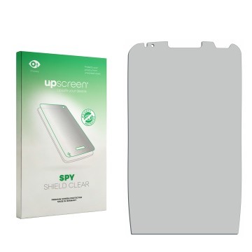 Vorderseite einer Produktverpackung mit dem Markenlogo upscreen. Daneben ist der zugehörige Displayschutz.