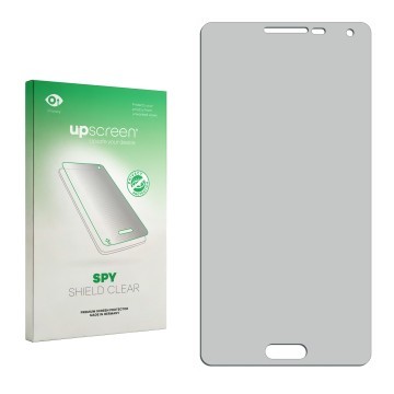 Parte frontal de un envase de producto con el logotipo de la marca upscreen. Al lado está el protector de pantalla correspondi
