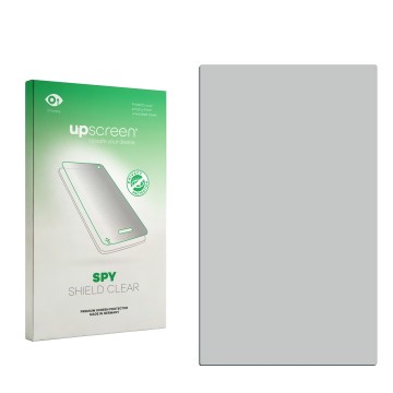 Parte frontal de un envase de producto con el logotipo de la marca upscreen. Al lado está el protector de pantalla correspondi