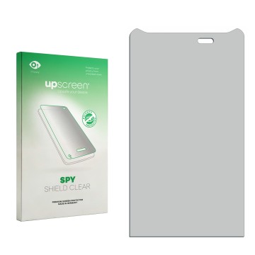 Parte frontal de un envase de producto con el logotipo de la marca upscreen. Al lado está el protector de pantalla correspondi