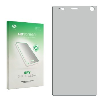 Parte frontal de un envase de producto con el logotipo de la marca upscreen. Al lado está el protector de pantalla correspondi