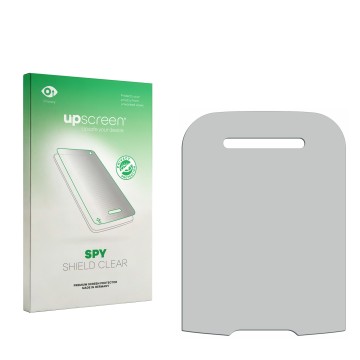 Parte frontale di una confezione del prodotto con il logo del marchio upscreen. Accanto si trova la protezione per lo schermo 