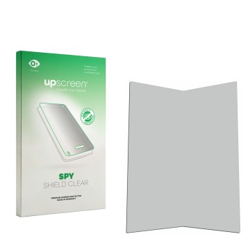 Parte frontale di una confezione del prodotto con il logo del marchio upscreen. Accanto si trova la protezione per lo schermo 