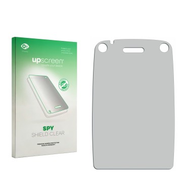 Face avant d’un emballage produit avec le logo de la marque upscreen. À côté se trouve la protection d’écran correspondante.