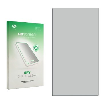 Vorderseite einer Produktverpackung mit dem Markenlogo upscreen. Daneben ist der zugehörige Displayschutz.