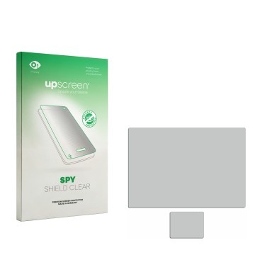 Parte frontal de un envase de producto con el logotipo de la marca upscreen. Al lado está el protector de pantalla correspondi