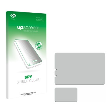 Front side of a product packaging with the brand logo upscreen. Next to it is the corresponding screen protector.