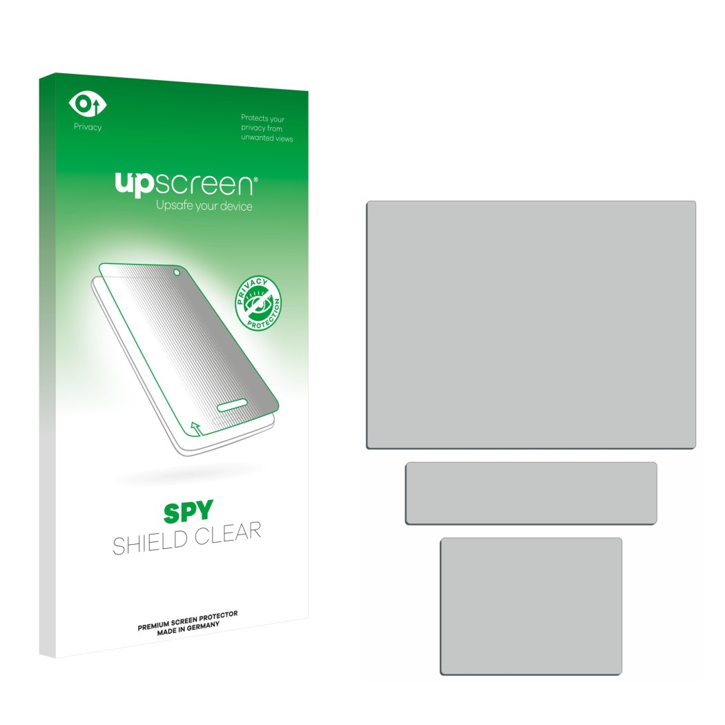 Front side of a product packaging with the brand logo upscreen. Next to it is the corresponding screen protector.