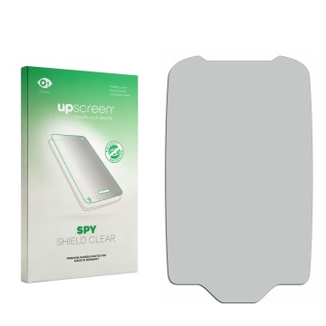 Vorderseite einer Produktverpackung mit dem Markenlogo upscreen. Daneben ist der zugehörige Displayschutz.