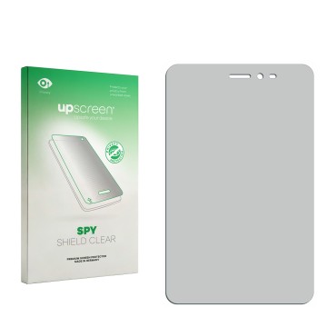 Parte frontal de un envase de producto con el logotipo de la marca upscreen. Al lado está el protector de pantalla correspondi