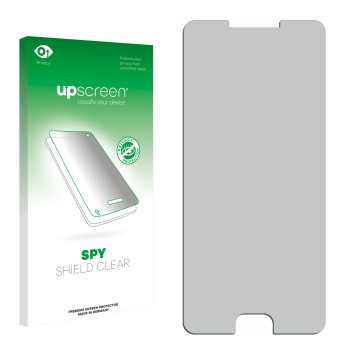 Parte frontal de un envase de producto con el logotipo de la marca upscreen. Al lado está el protector de pantalla correspondi