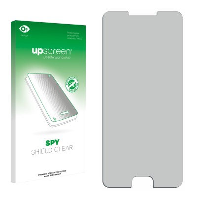 Parte frontal de un envase de producto con el logotipo de la marca upscreen. Al lado está el protector de pantalla correspondi