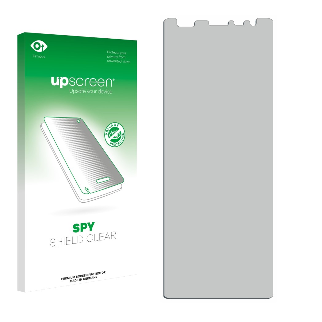 Front side of a product packaging with the brand logo upscreen. Next to it is the corresponding screen protector.