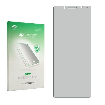Front side of a product packaging with the brand logo upscreen. Next to it is the corresponding screen protector.
