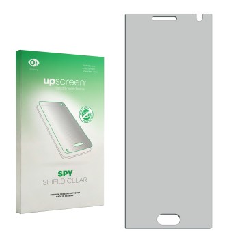 Parte frontale di una confezione del prodotto con il logo del marchio upscreen. Accanto si trova la protezione per lo schermo 