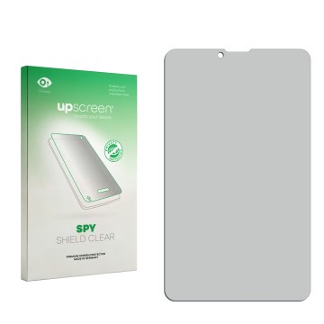 Parte frontale di una confezione del prodotto con il logo del marchio upscreen. Accanto si trova la protezione per lo schermo 