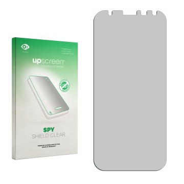 Vorderseite einer Produktverpackung mit dem Markenlogo upscreen. Daneben ist der zugehörige Displayschutz.