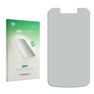 Parte frontal de un envase de producto con el logotipo de la marca upscreen. Al lado está el protector de pantalla correspondi