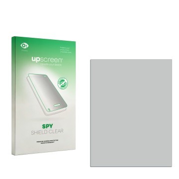 Parte frontal de un envase de producto con el logotipo de la marca upscreen. Al lado está el protector de pantalla correspondi