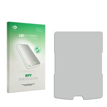 Vorderseite einer Produktverpackung mit dem Markenlogo upscreen. Daneben ist der zugehörige Displayschutz.