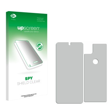 Front side of a product packaging with the brand logo upscreen. Next to it is the corresponding screen protector.