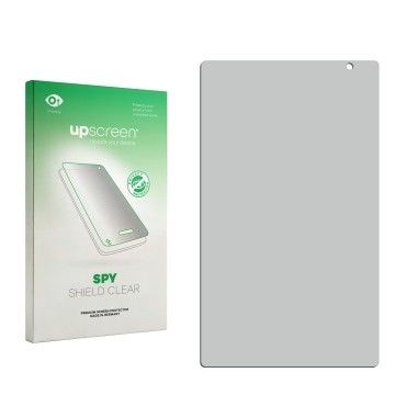 Parte frontal de un envase de producto con el logotipo de la marca upscreen. Al lado está el protector de pantalla correspondi