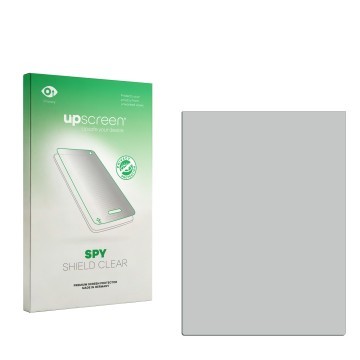 Parte frontal de un envase de producto con el logotipo de la marca upscreen. Al lado está el protector de pantalla correspondi