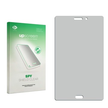 Parte frontal de un envase de producto con el logotipo de la marca upscreen. Al lado está el protector de pantalla correspondi