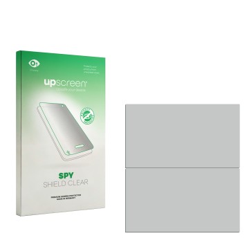 Parte frontale di una confezione del prodotto con il logo del marchio upscreen. Accanto si trova la protezione per lo schermo 
