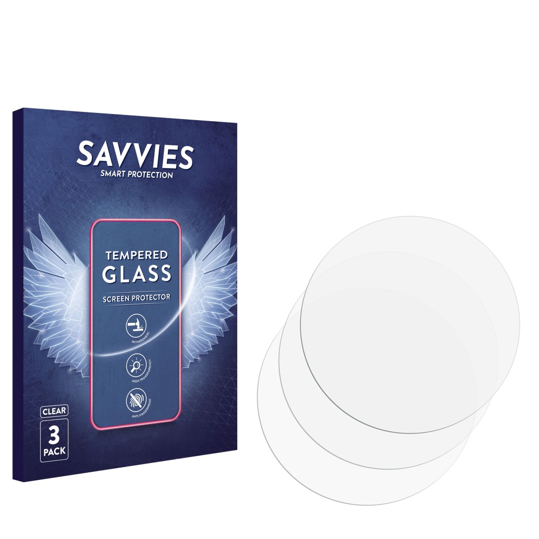 Parte frontal de un envase de producto con el logotipo de la marca Savvies. Al lado está el protector de pantalla correspondie