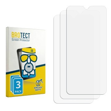 Parte frontal de un envase de producto con el logotipo de la marca BROTECT. Al lado está el protector de pantalla correspondie