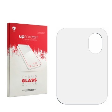 Front side of a product packaging with the brand logo upscreen. Next to it is the corresponding screen protector.