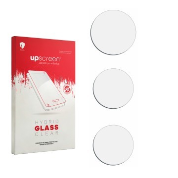 Face avant d’un emballage produit avec le logo de la marque upscreen. À côté se trouve la protection d’écran correspondante.